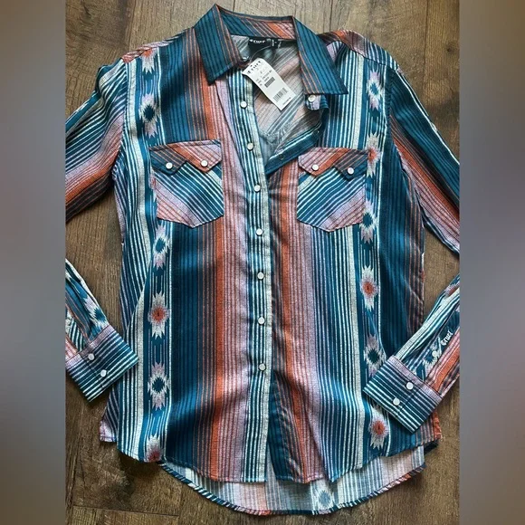 NWT Cruel denim Aztec pearl snap Western‎ Shirt women’s size small - Picture 2 of 12